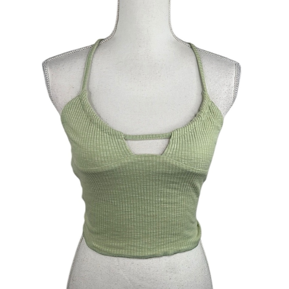 POL Green Ribbed Crop Boho Festival Coachella Summer Spring Beach Top Size Small